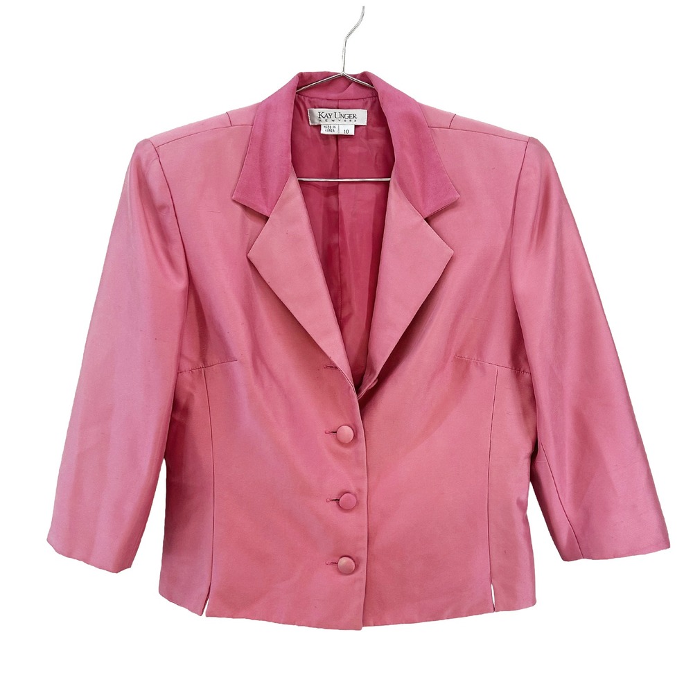 KAY UNGER Vintage 100% Silk‎ Crop Blazer • 10 • pink • chic quiet luxury preppy